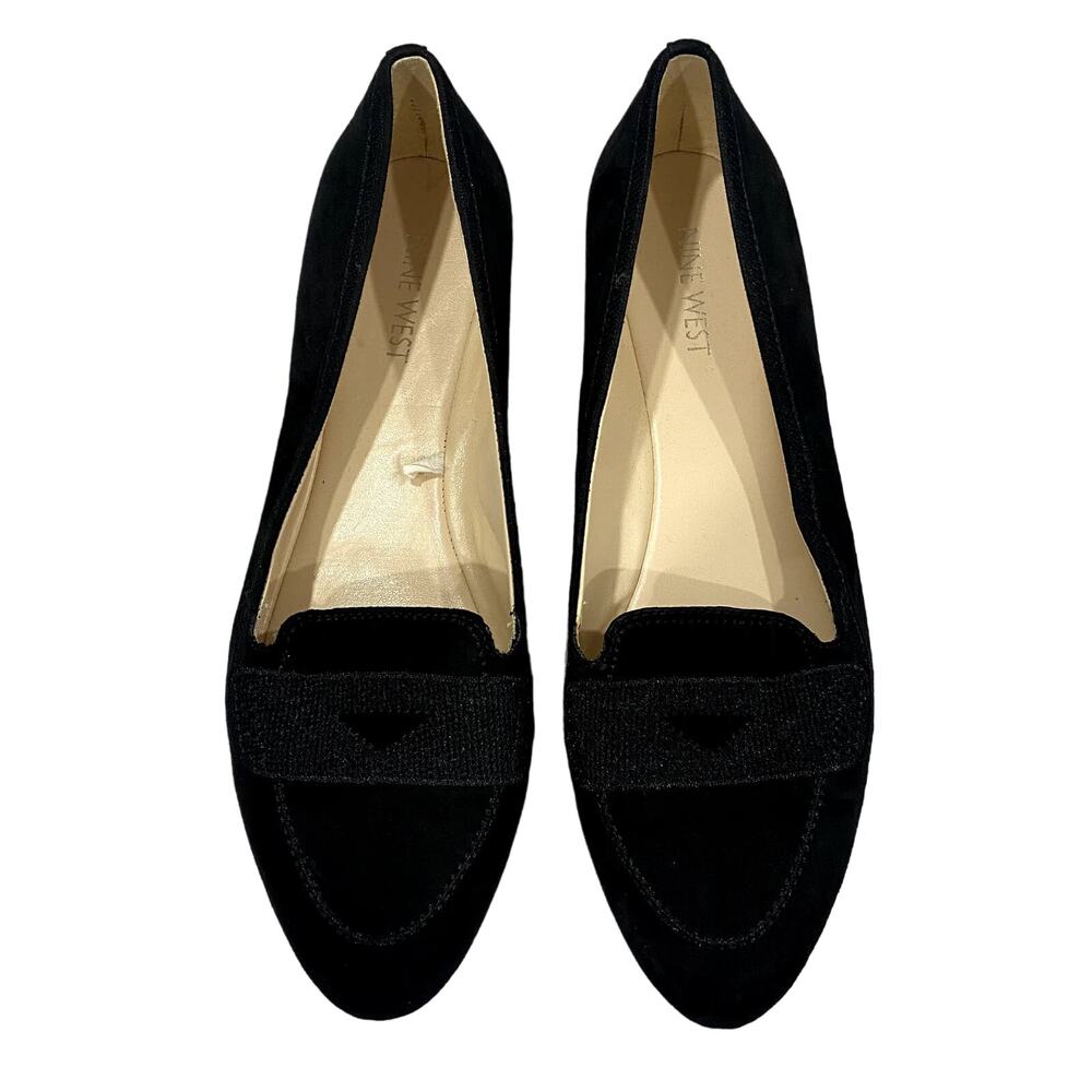 Nine West Black Suede Zappoli Loafer Ballet Flats Comfort Classic Size 8.5 M